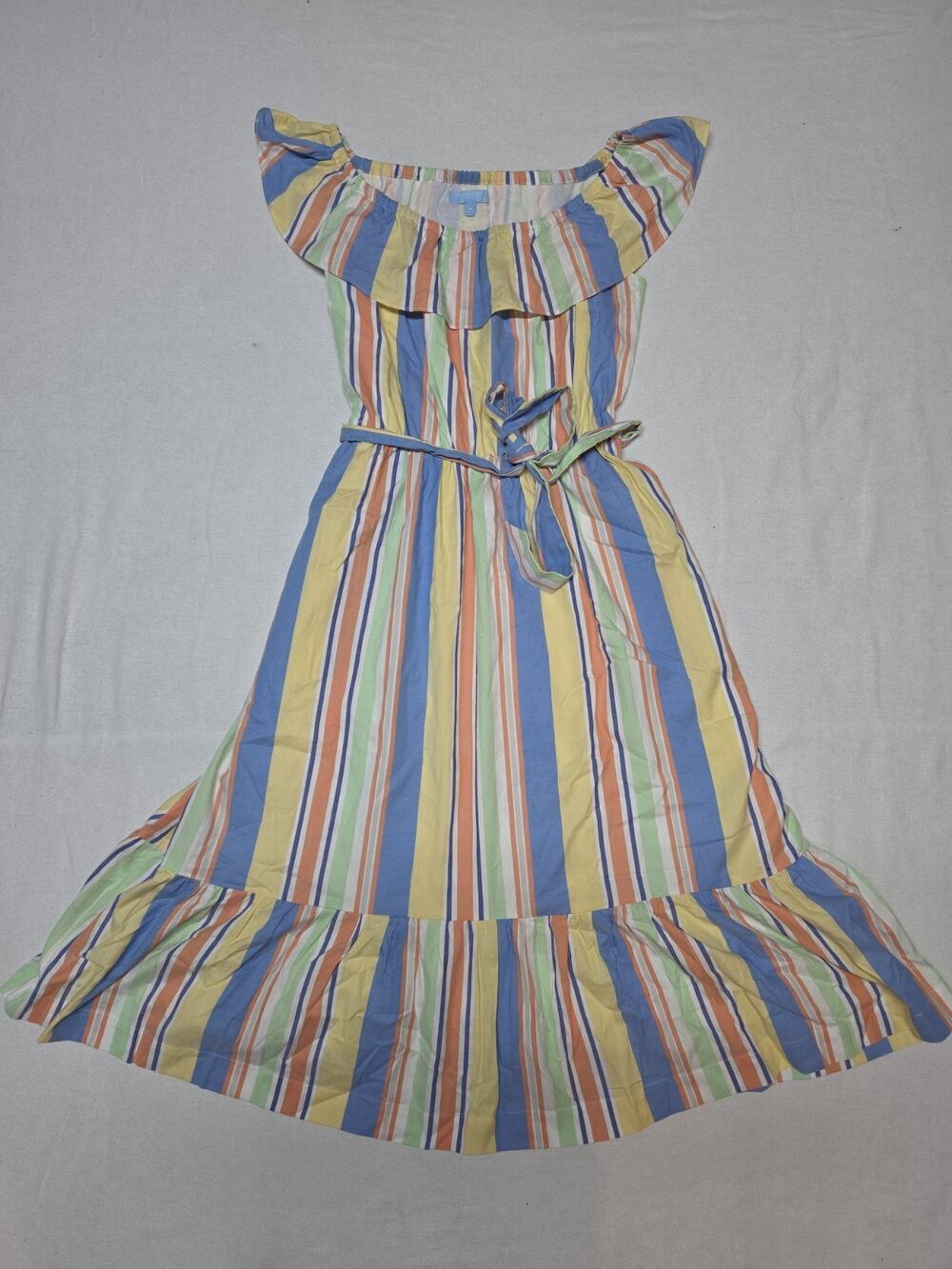 Draper James RSVP Women’s M Multicolor Striped Off Shoulder Ruffle Maxi Dress